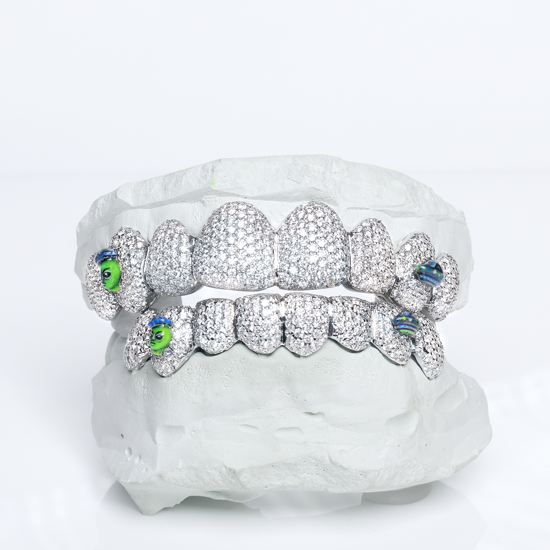 8 Piece Iced Honeycomb Custom Enamel Grillz SET