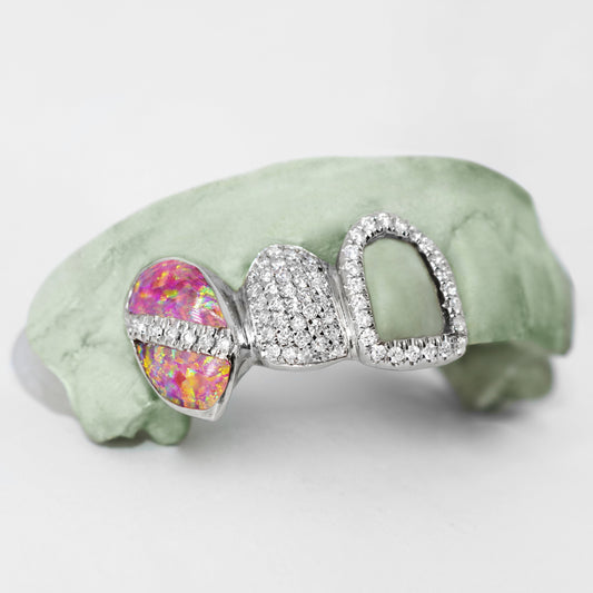 Triple Cap Opal Diamond Bar Grillz