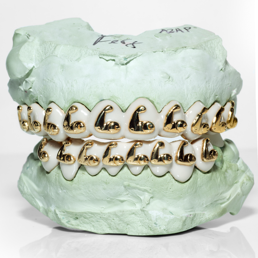 Custom Enamel Solid Gold Flexing Arm Design Grillz SET