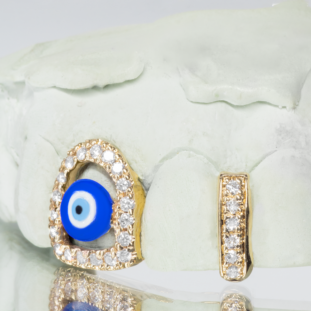 2 Piece Iced Evil Eye Open Face Grillz