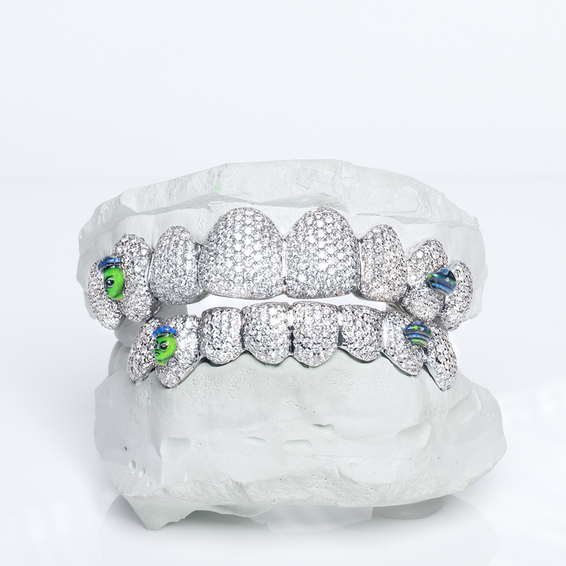 8 Piece Iced Honeycomb Custom Enamel Grillz SET