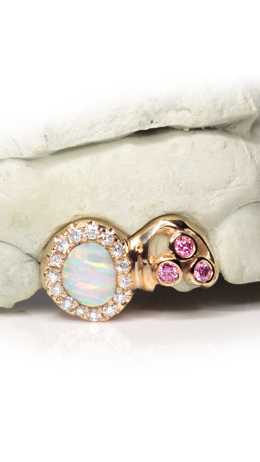 2 Piece Iced Out Opal Pink Open Face Grillz