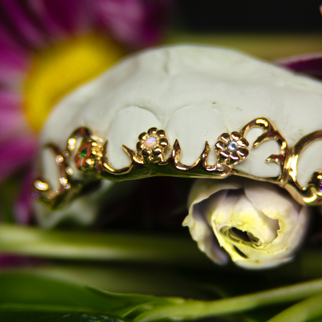 6 Piece Open Face Opal Flower Bridge Grillz