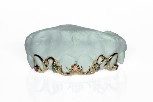 6 Piece Open Face Opal Flower Bridge Grillz
