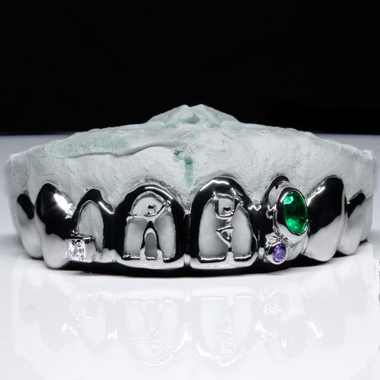 8 Piece Solid Human Cutout Gemstone Grillz