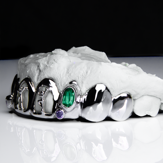 8 Piece Solid Human Cutout Gemstone Grillz