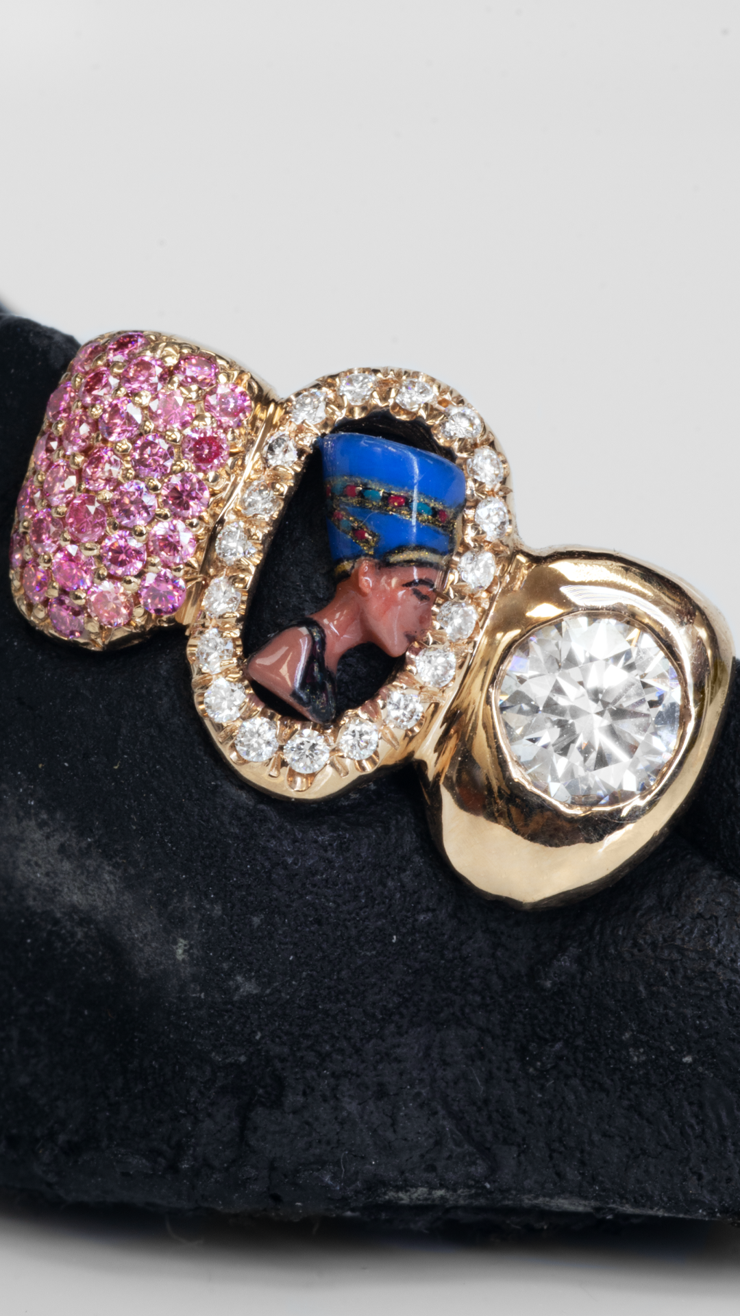Gold pharaoh enamel + pink sapphire pavé